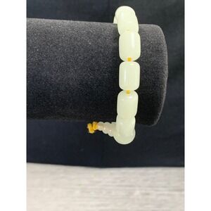 White Jade Barrel Bead Stretch Bracelet UV Reactive Guru Bead Mala 6 Inch 3221